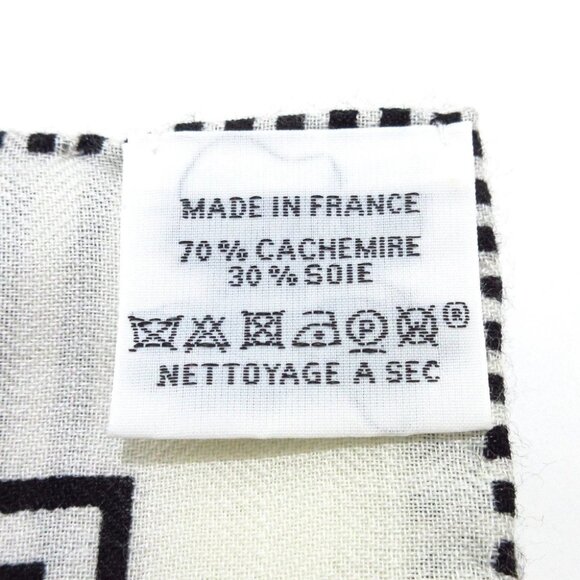 HERMES Carrejean/Shawl Carre 140 White Black Cashmere Silk Scarf - Picture 7 of 7